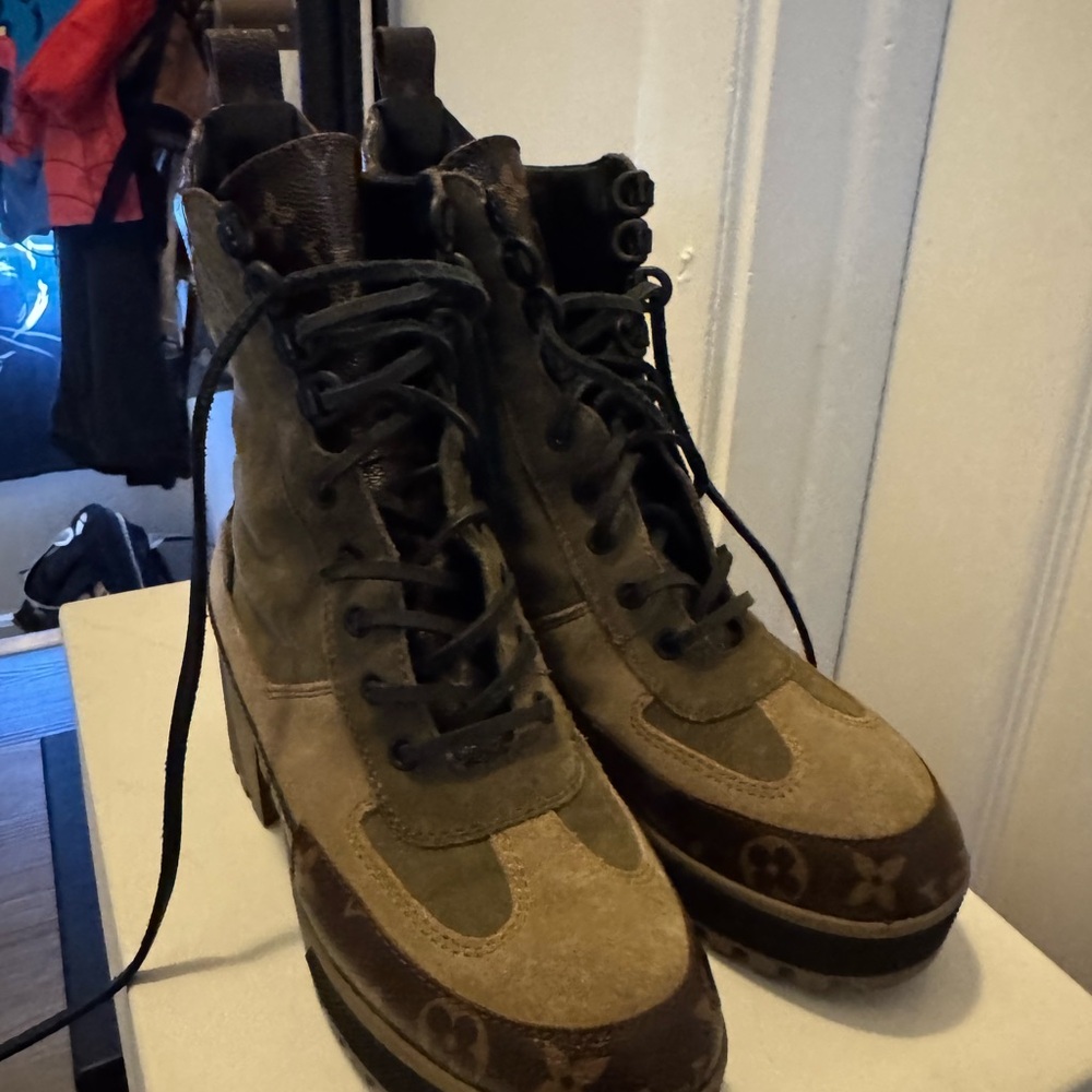 Louis Vuitton Brown and Black Combat Boots